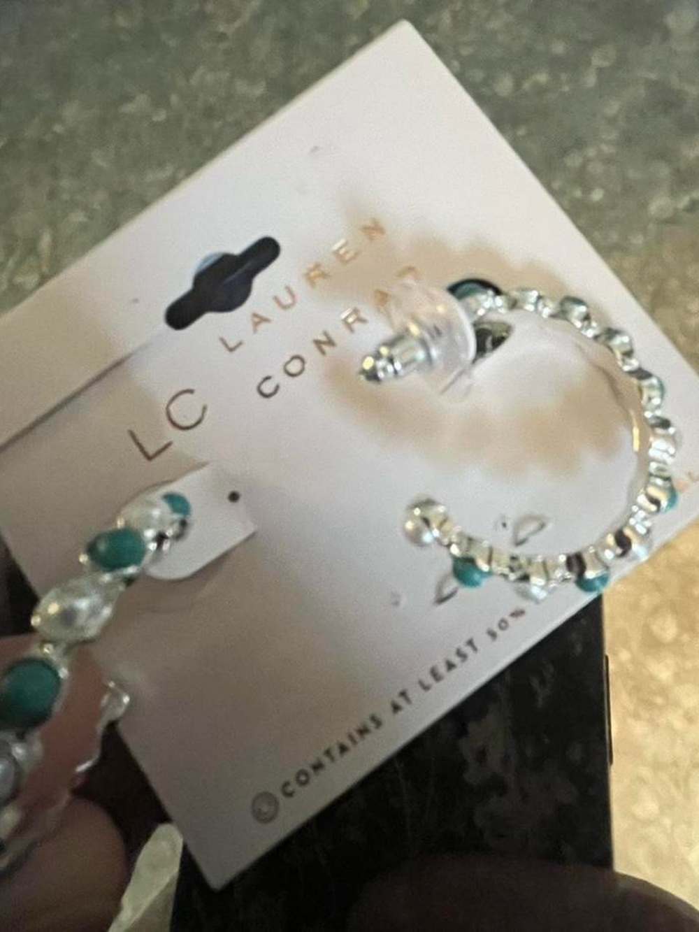 Kohl's Silver Hoop Earrings with Teal Accents - Picture 2 of 3